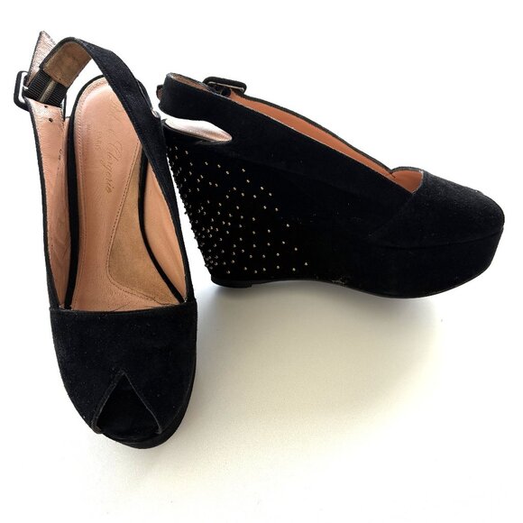 Robert Clergerie Studded Suede Slingback Wedge Size 7.5 US (37.5 European) - Picture 1 of 2